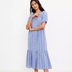 LOFT Petal Stripe Tiered  Pocket Shirtdress Chambray Maxi Dress